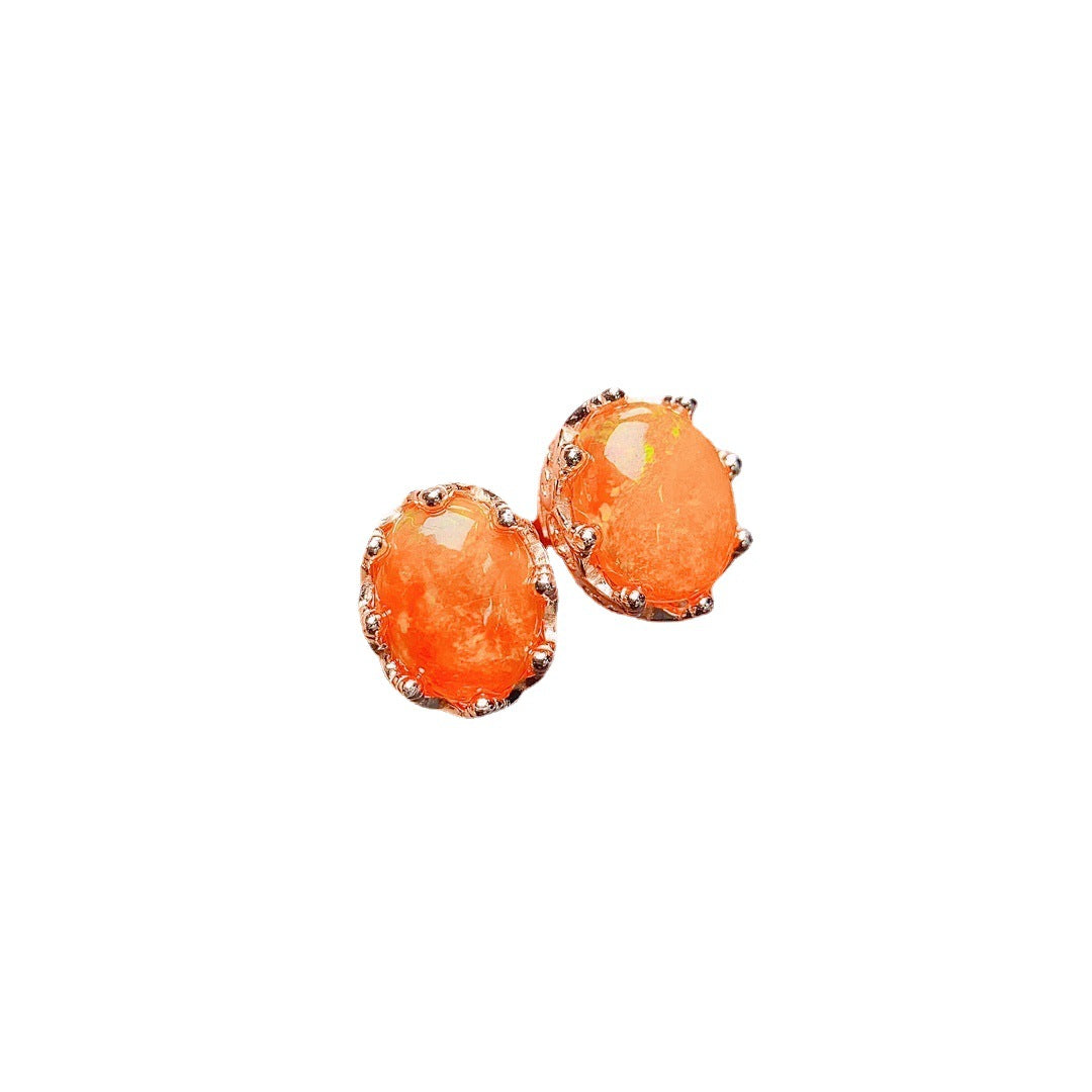 Women’s Orange Fire Opal Stud Earrings | Simple Natural Gemstone Jewelry