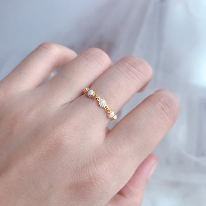 S925 Sterling Silver Gold-Plated Opal Chain Adjustable Ring