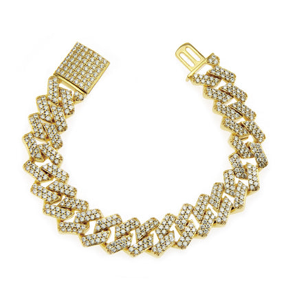 Men’s Gold-Tone Cuban Link Bracelet with Iced Stones