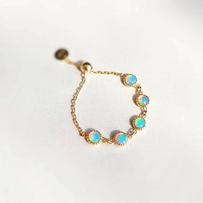 S925 Sterling Silver Gold-Plated Opal Chain Adjustable Ring