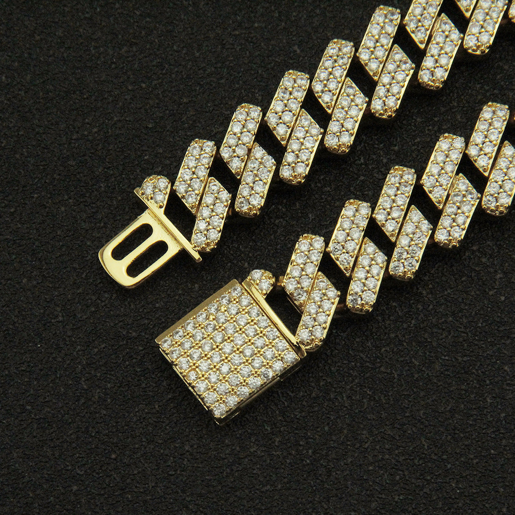 Men’s Gold-Tone Cuban Link Bracelet with Iced Stones