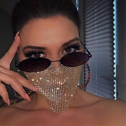 Crystal Rhinestone Face Mask | Glam Statement Festival Jewelry