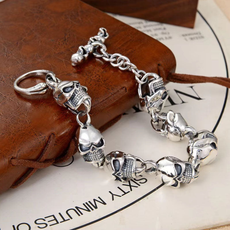 Men’s S925 Sterling Silver 12mm Skull Bracelet | Bold Statement Jewelry
