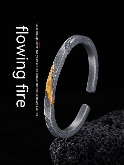 Men’s Pure Silver Personalized Bracelet | Retro Design with 24K Gold Accents