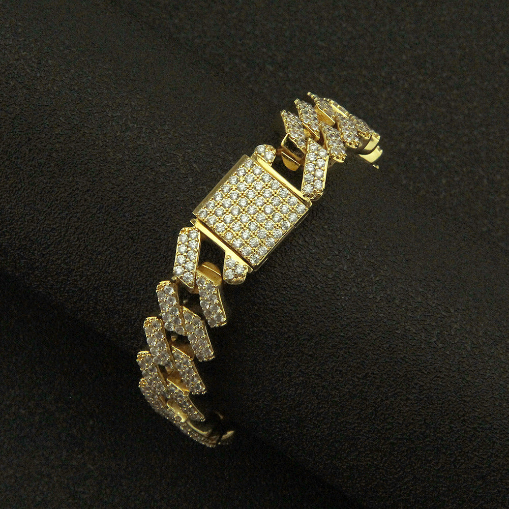 Men’s Gold-Tone Cuban Link Bracelet with Iced Stones