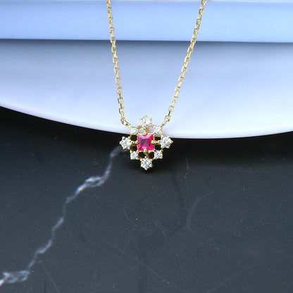 Princess Cut Square Ruby Jewelry Set | Geometric Hollow Necklace & Earrings