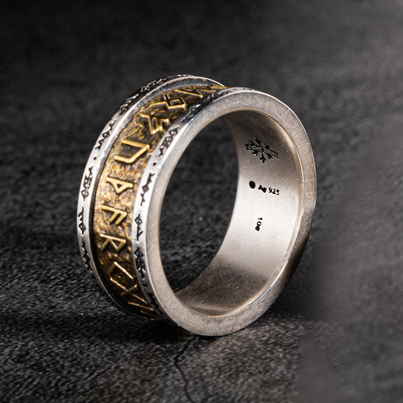 Men’s Viking Rune Alphabet Ring | Copper Band with Silver Inlay
