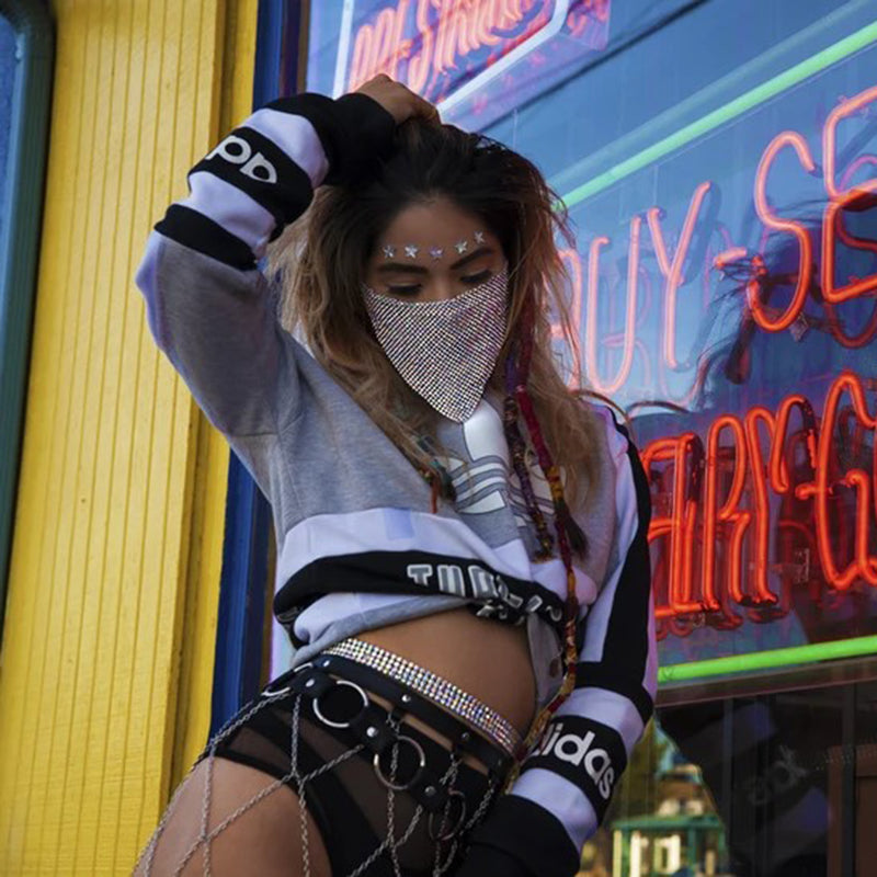 Crystal Rhinestone Face Mask | Glam Statement Festival Jewelry