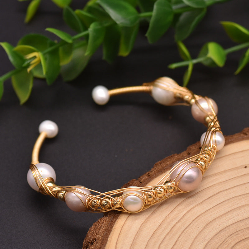 Pearlwhisper — Freshwater Pearl Wire Bangle Bracelet | Heirloom Collection