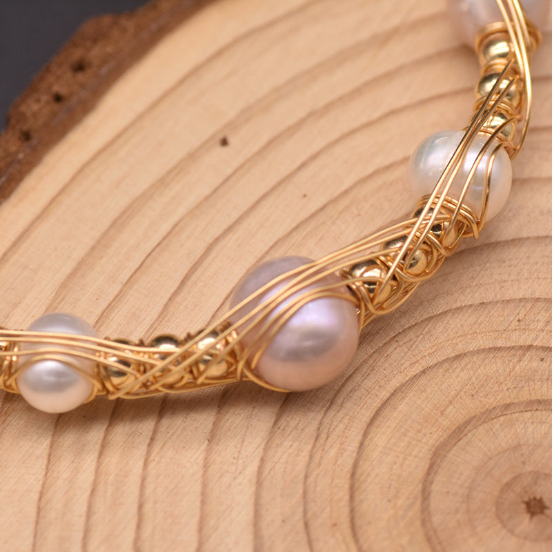 Pearlwhisper — Freshwater Pearl Wire Bangle Bracelet | Heirloom Collection