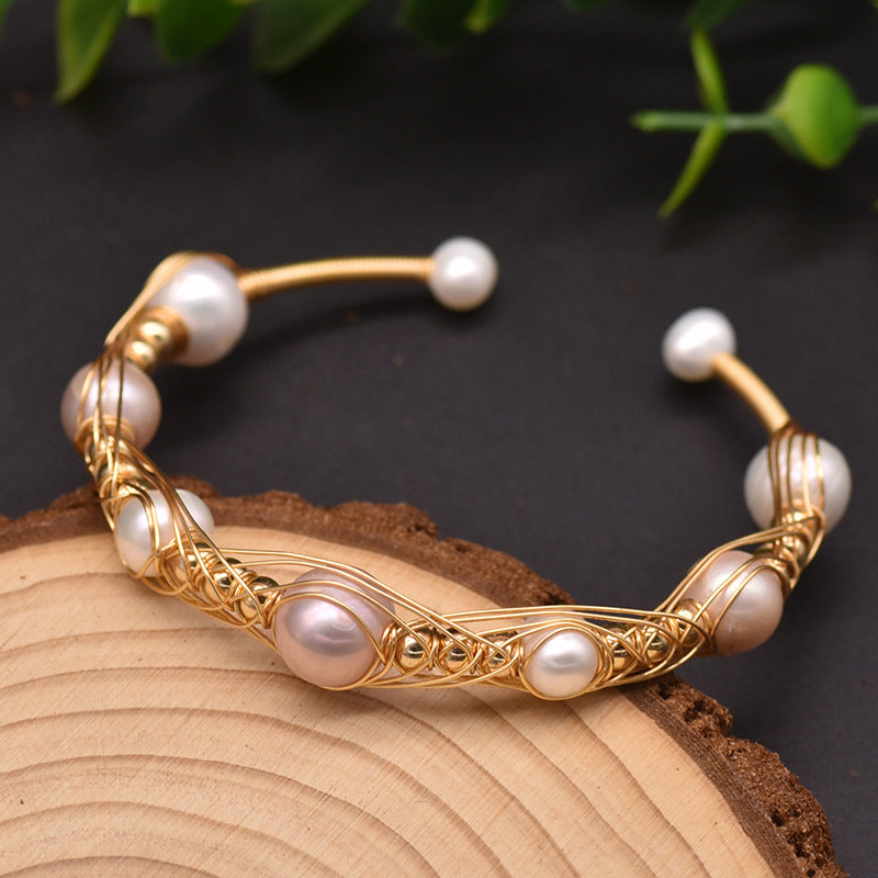 Pearlwhisper — Freshwater Pearl Wire Bangle Bracelet | Heirloom Collection