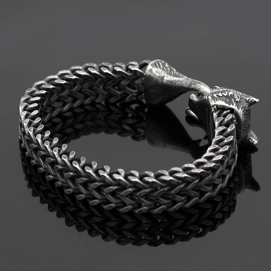 Men’s Stainless Steel Wolf Head Cuban Chain Bracelet | Vintage Statement Jewelry