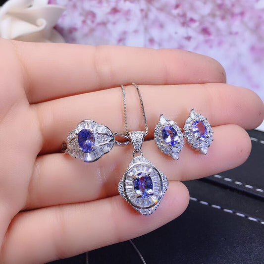 Pure Natural Tanzanite Jewelry Set | 3-Piece Fine Jewelry Collection