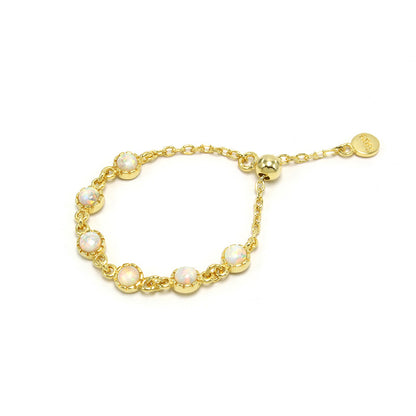 S925 Sterling Silver Gold-Plated Opal Chain Adjustable Ring