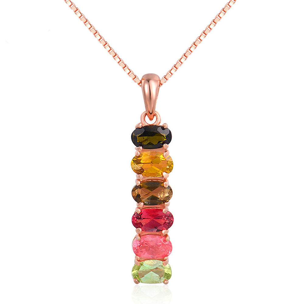 Natural Rainbow Tourmaline Necklace | 925 Silver Rose Gold Plated