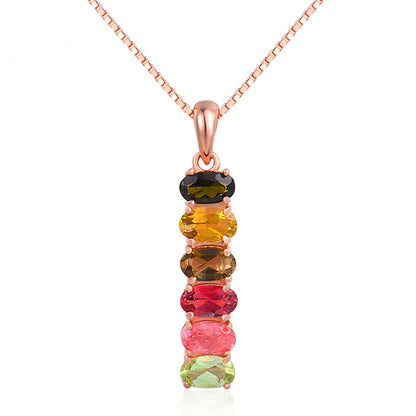 Natural Rainbow Tourmaline Necklace | 925 Silver Rose Gold Plated