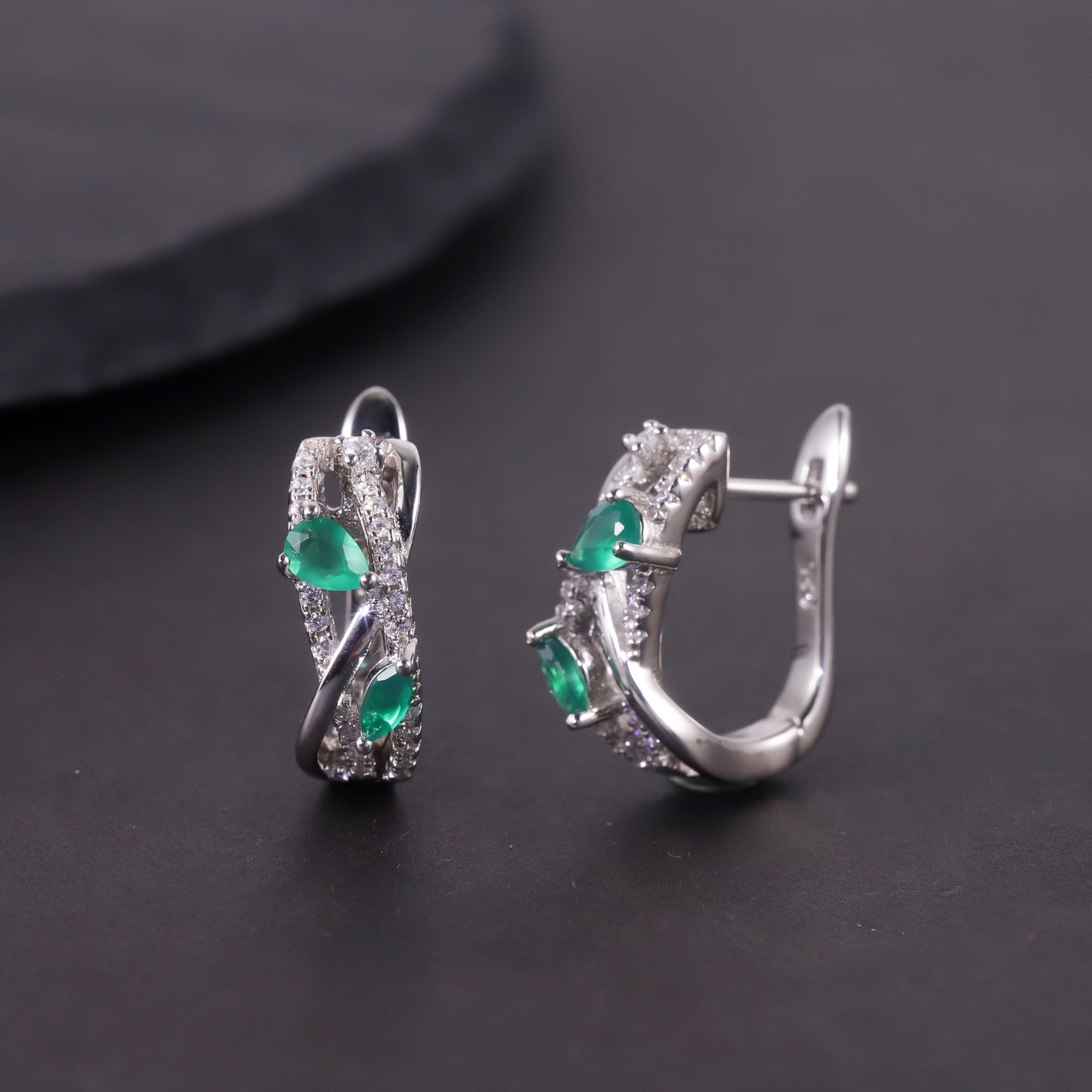 Natural Blue Topaz & Green Chalcedony Earrings | S925 Sterling Silver Inlaid Gemstones