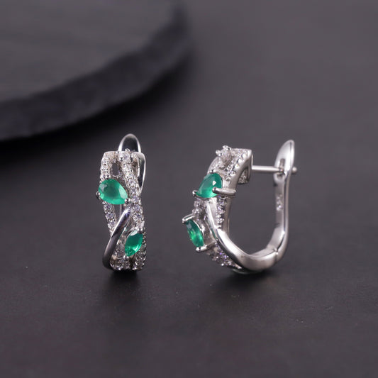 Natural Blue Topaz & Green Chalcedony Earrings | S925 Sterling Silver Inlaid Gemstones