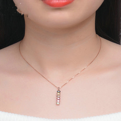 Natural Rainbow Tourmaline Necklace | 925 Silver Rose Gold Plated