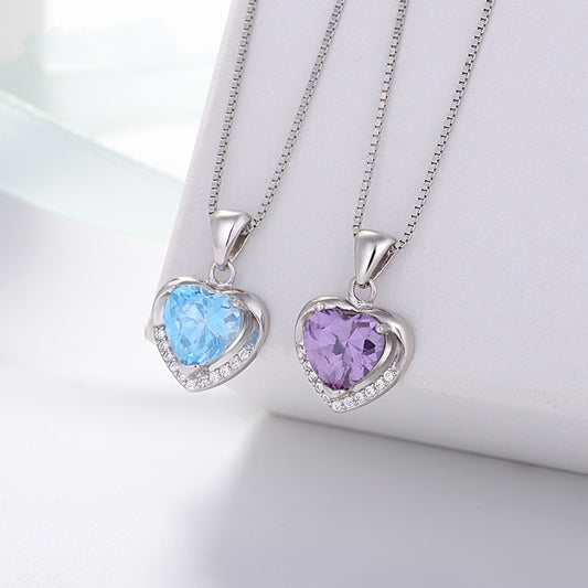 Sterling Silver Heart Pendant Necklace | Delicate Gemstone Design