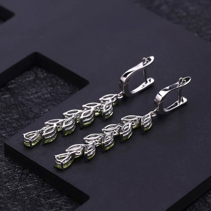 Olivine Earrings  Silver Earrings  Natural Gem Jewelry  Luxury Earrings  European Style Earrings  Inlaid Gem Earrings