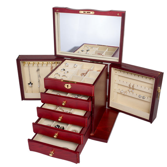 Luxury Wooden Jewelry Armoire Box | Lockable Multi-Drawer Storage Chest