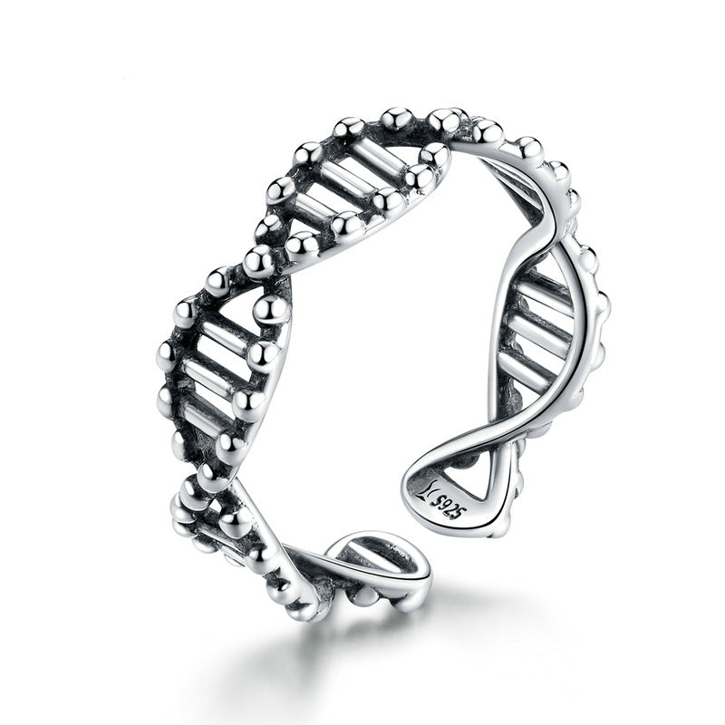 S925 Sterling Silver DNA Helix Adjustable Ring