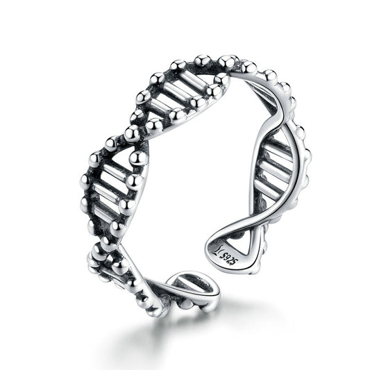 S925 Sterling Silver DNA Helix Adjustable Ring