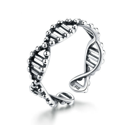 S925 Sterling Silver DNA Helix Adjustable Ring