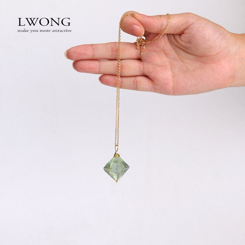 Verdant Axis — Green Fluorite Octahedron Pendant
