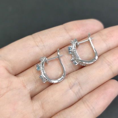 Natural Blue Topaz & Green Chalcedony Earrings | S925 Sterling Silver Inlaid Gemstones