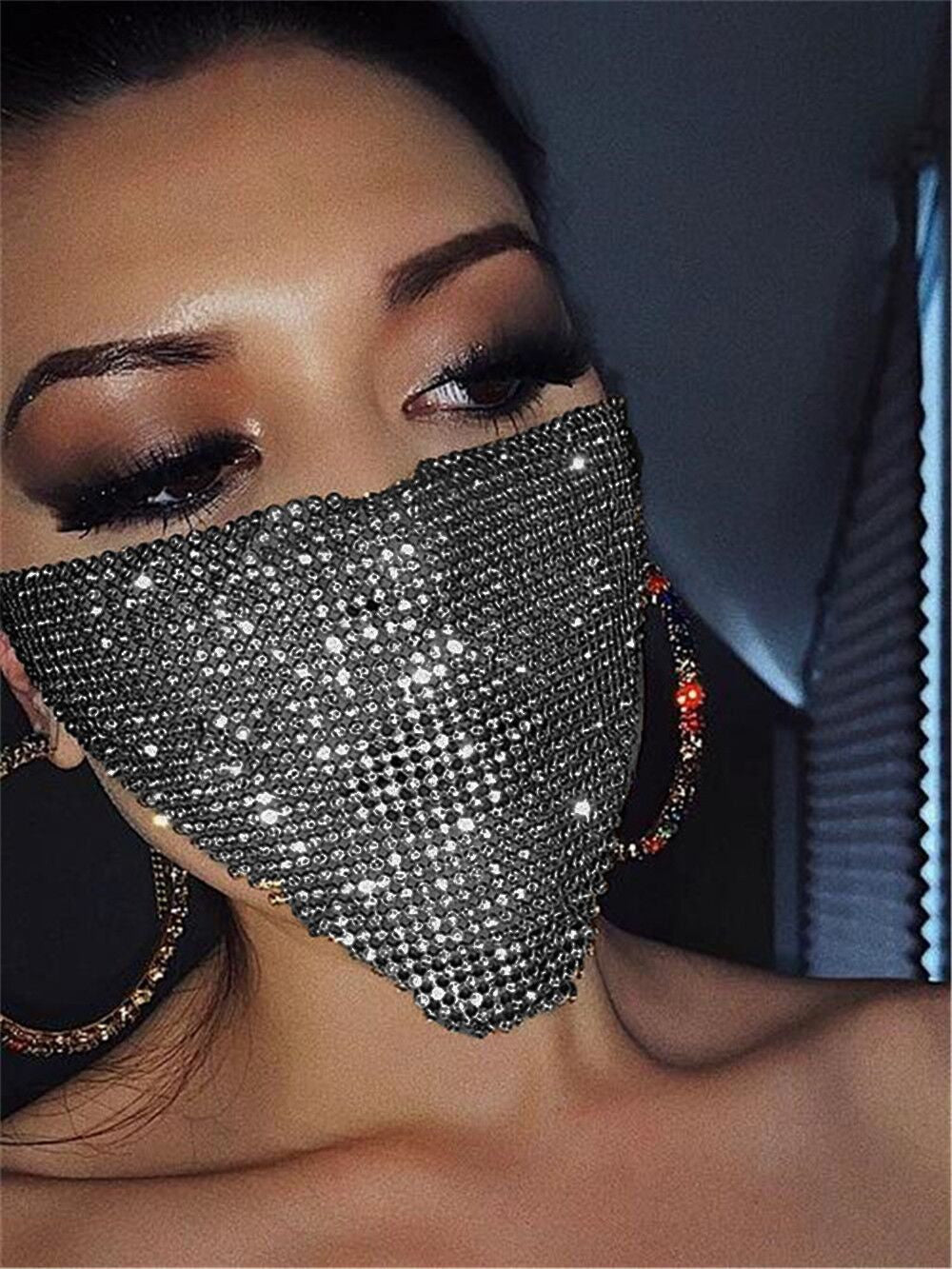 Crystal Rhinestone Face Mask | Glam Statement Festival Jewelry