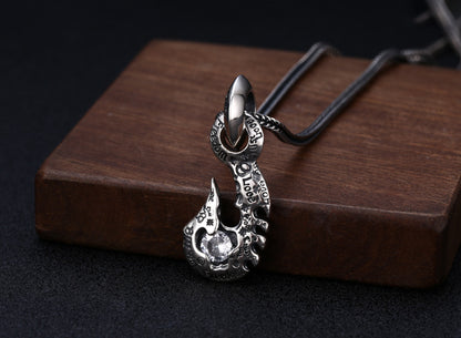 Men’s S925 Sterling Silver Hook Pendant Necklace | Blue, Red or White Gemstone Statement Jewelry