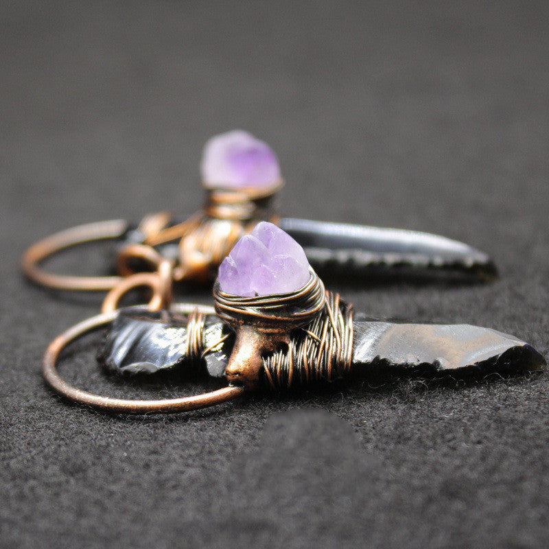 Oracle — Wire-Wrapped Obsidian & Amethyst Crystal Pendant Necklace | Heirloom Collection