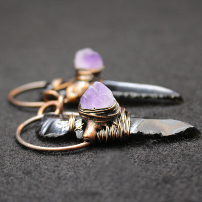 Oracle — Wire-Wrapped Obsidian & Amethyst Crystal Pendant Necklace | Heirloom Collection