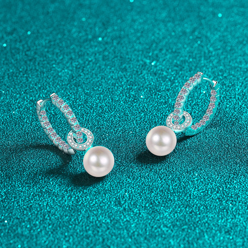 925 Sterling Silver  Pearl Earrings  Moissanite Jewelry  Women's Earrings  Silver Jewelry  Elegant Earrings  Geometric Style  Fine Jewelry