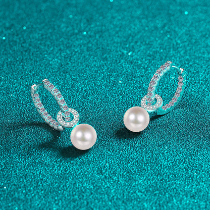 925 Sterling Silver  Pearl Earrings  Moissanite Jewelry  Women's Earrings  Silver Jewelry  Elegant Earrings  Geometric Style  Fine Jewelry