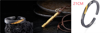 Men’s Pure Silver Personalized Bracelet | Retro Design with 24K Gold Accents