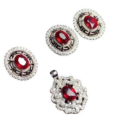 925 Sterling Silver Inlaid Ruby Jewelry Set | Elegant Gemstone Collection