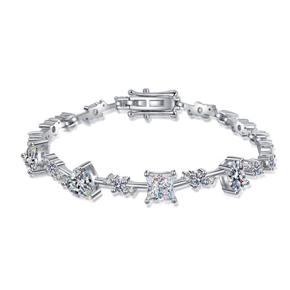 925 Sterling Silver Moissanite Tennis Bracelet – Square Cut, High Brilliance