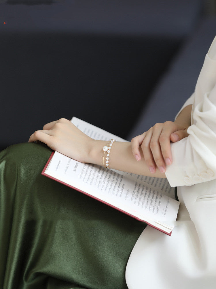 14K Gold-Clad Freshwater Pearl Multi-Layer Bracelet – Elegant Elastic Design