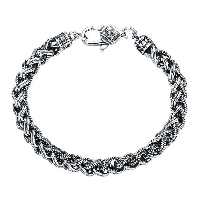 925 Sterling Silver Thai Rope Bracelet for Men – Thick Vintage Chain