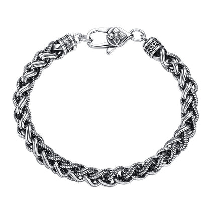925 Sterling Silver Thai Rope Bracelet for Men – Thick Vintage Chain