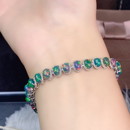 Natural Black Opal Tennis Bracelet in 925 Sterling Silver – Iridescent Fire