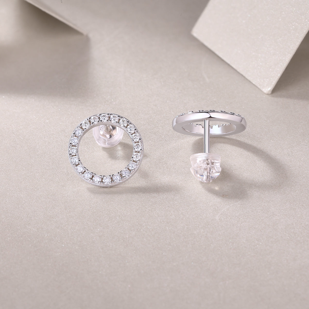 Moissanite Circle-Style Stud Earrings | Sterling Silver Luxury Jewelry