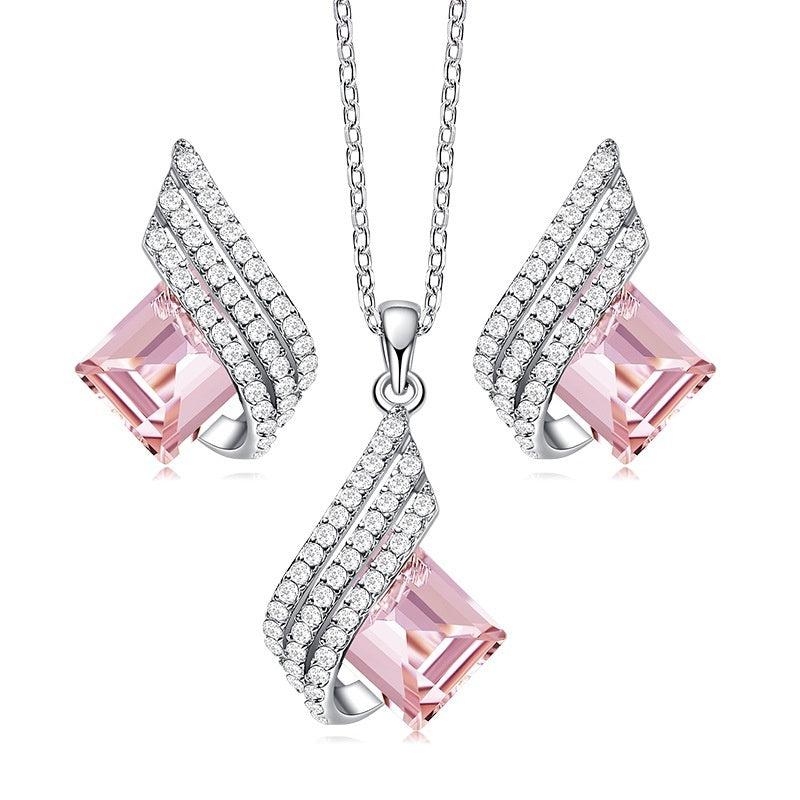 Sterling Silver Crystal Necklace & Earring Set for Women
