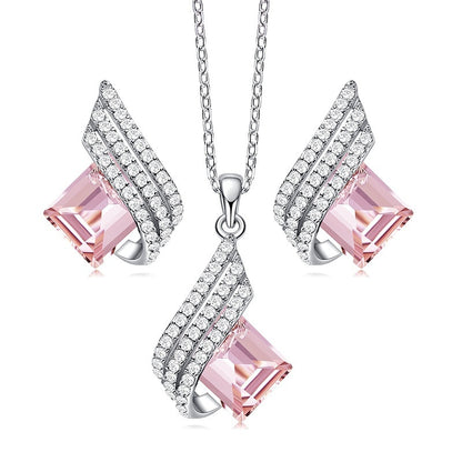 Sterling Silver Crystal Necklace & Earring Set for Women