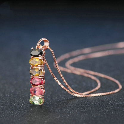 Natural Rainbow Tourmaline Necklace | 925 Silver Rose Gold Plated