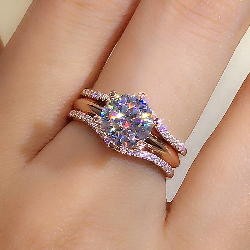 Two-Piece Moissanite Ring Set | Gold-Tone Bridal Design