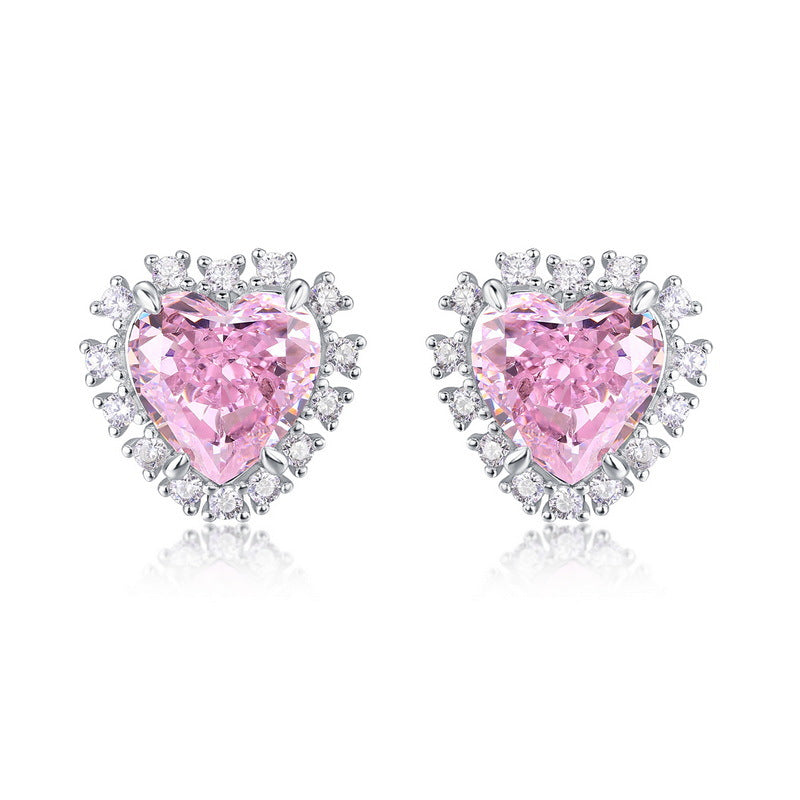 Jewelry High Carbon Diamond Women's 925 Silver Heart-shaped Stud Earrings